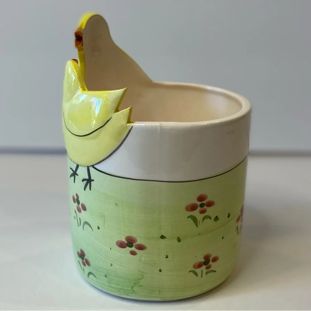 Easter Chick Yellow And Green Ceramic Planter or Candy Dish - Picture 2 of 8